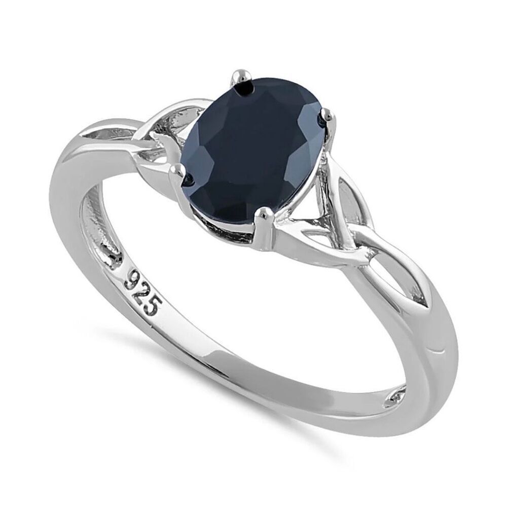 New Sterling Silver Charmed Oval Onyx CZ Celtic Knot Triquetra Ring New